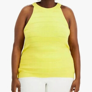 New Anne Klein Banded Halter Tank Top Bright Daffodil Yellow